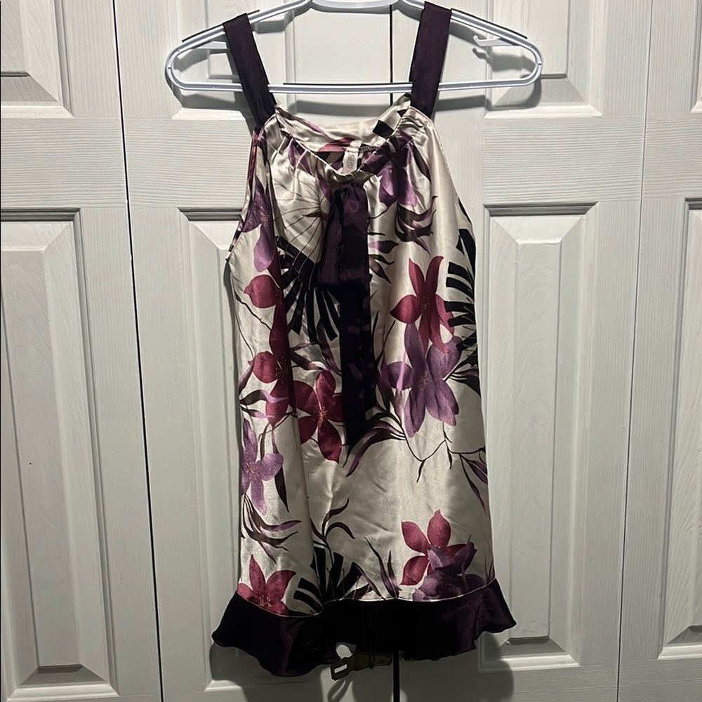 Gilligan & O'Malley Floral Satin Pajama Top - Purple and Cream